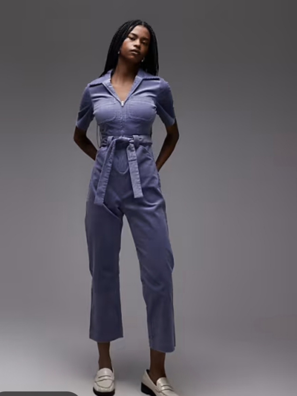 & Other Stories Lavender Zip-Front Belted Jumpsuit
